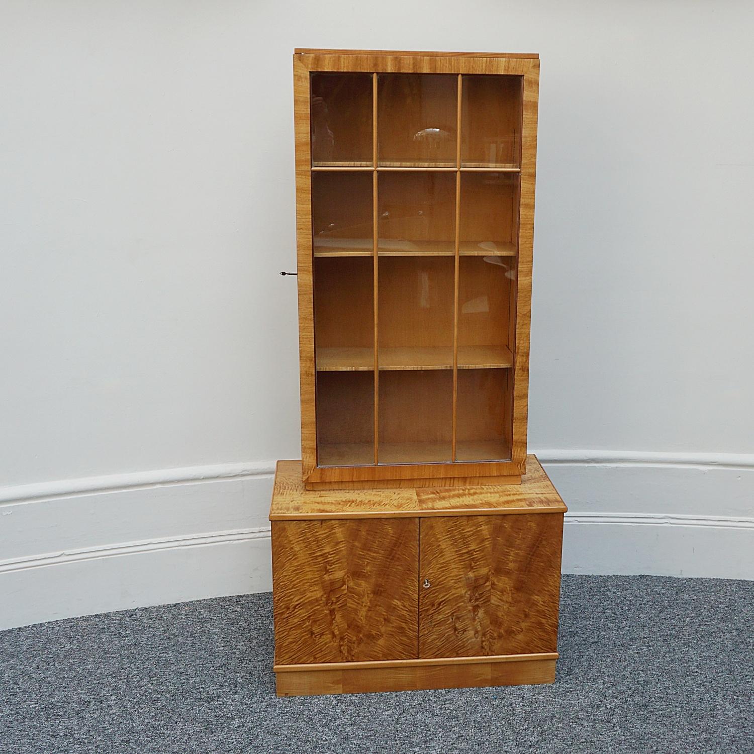 Original Art Deco Satin Birch Veneered Bookcase/Cabinet For Sale 12