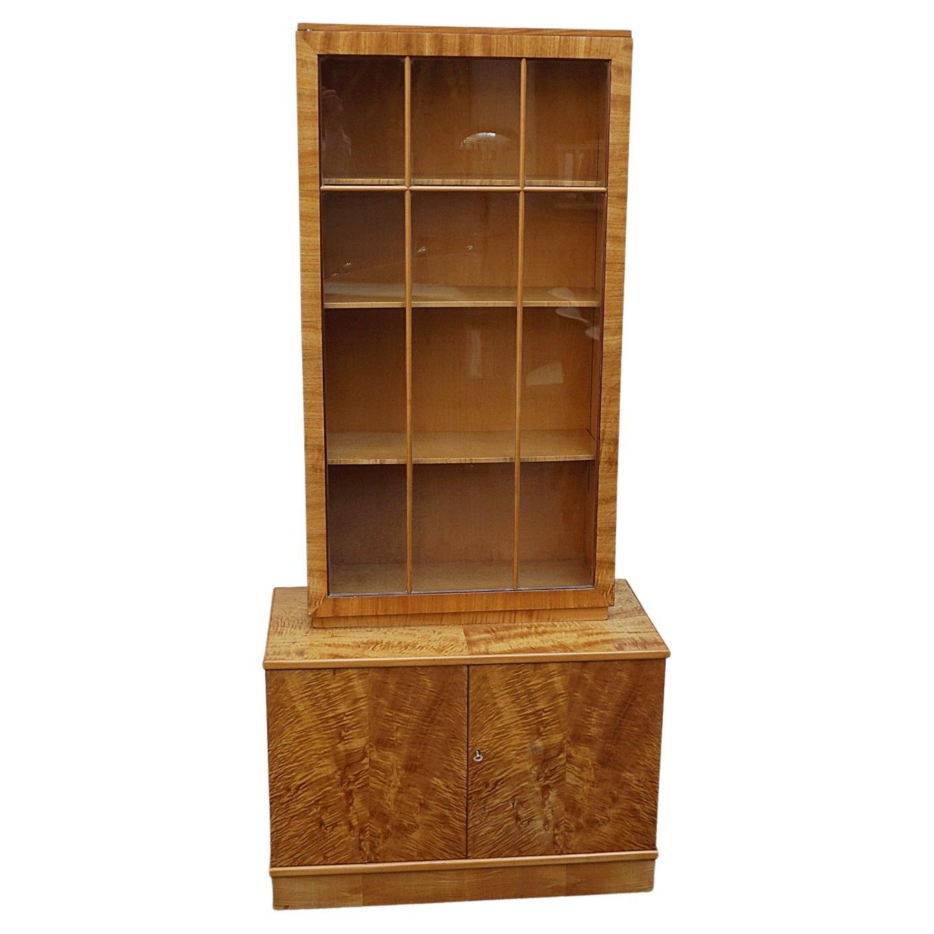 Original Art Deco Satin Birch Veneered Bookcase/Cabinet