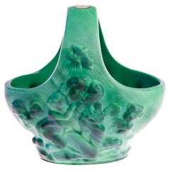 Original Art Deco Schlevogt Ingrid Malachite Green Glass Basket, 1930s