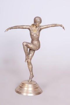 Original Art Deco Sclpture of Dancer, by D. Chipăruș, Metal, France, 1930s