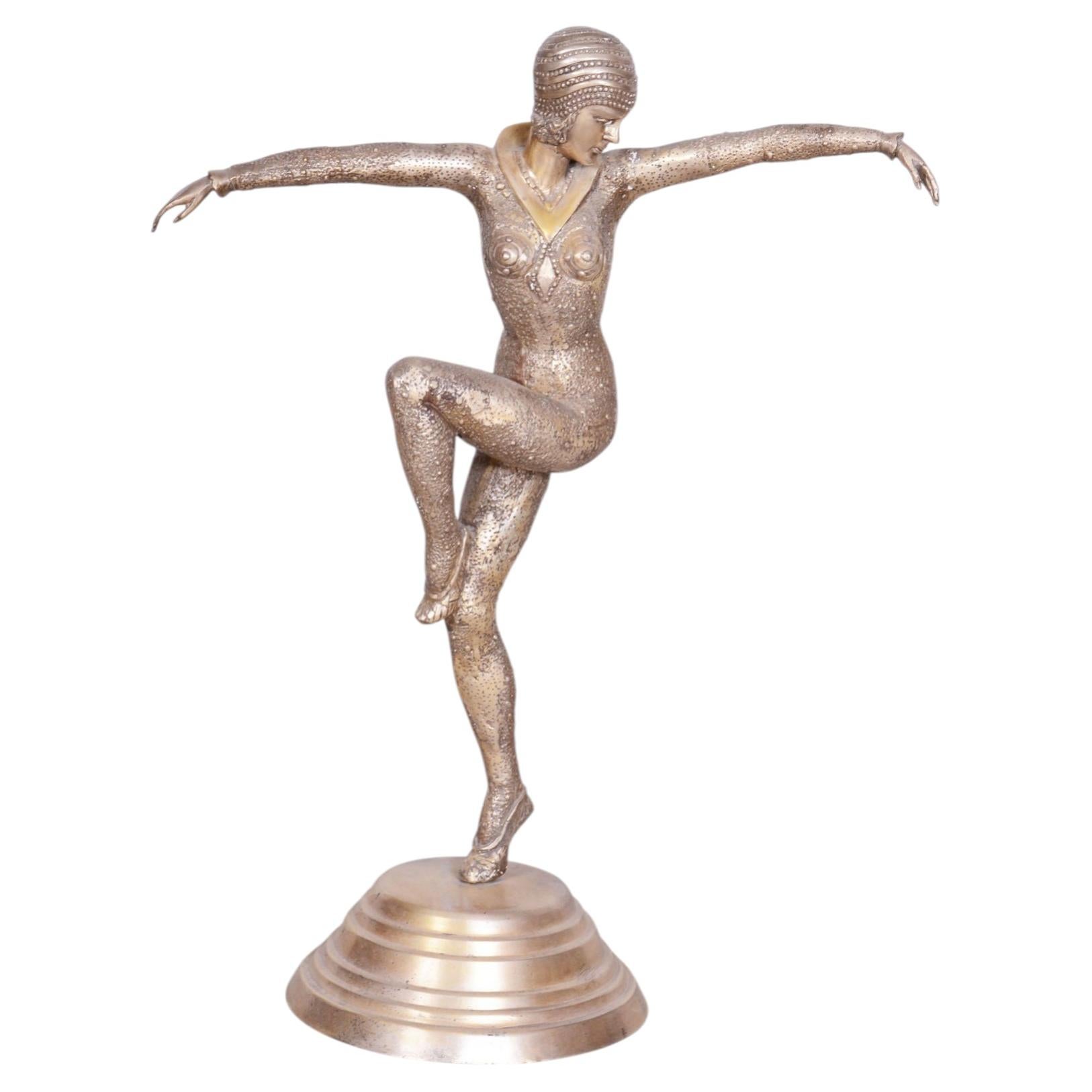 Original Art Deco Sclpture of Dancer, by D. Chipăruș, Metal, France, 1930s