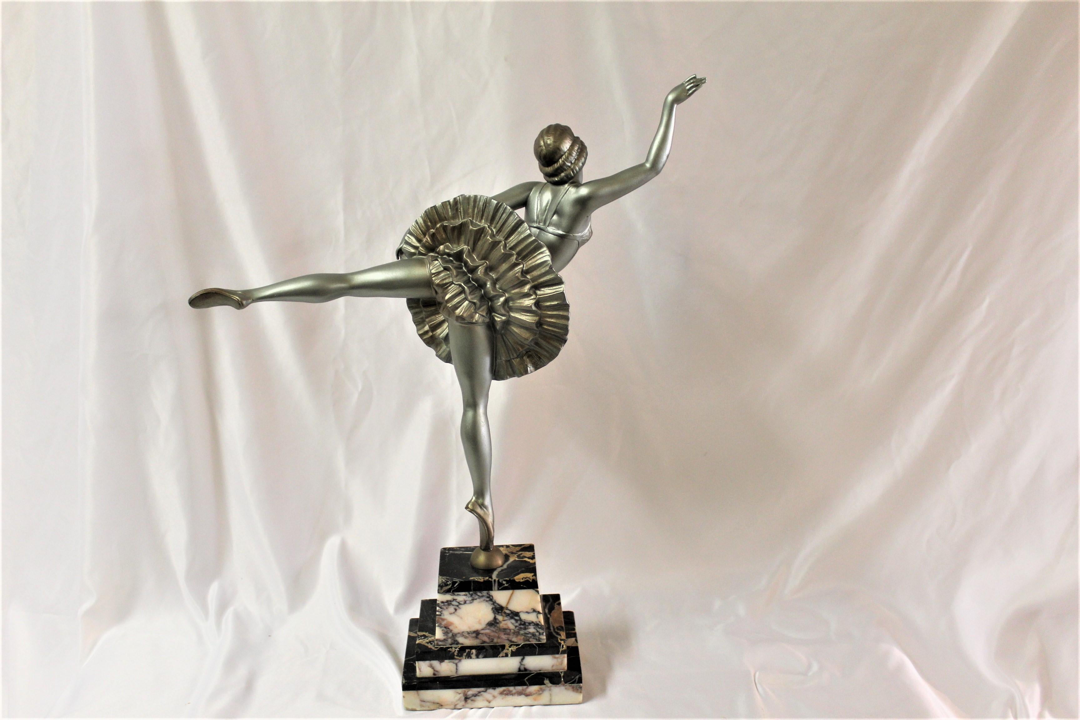 Cast Original Art Deco Sculpture Ballerina White Metal Signed D.Alonzo For Sale