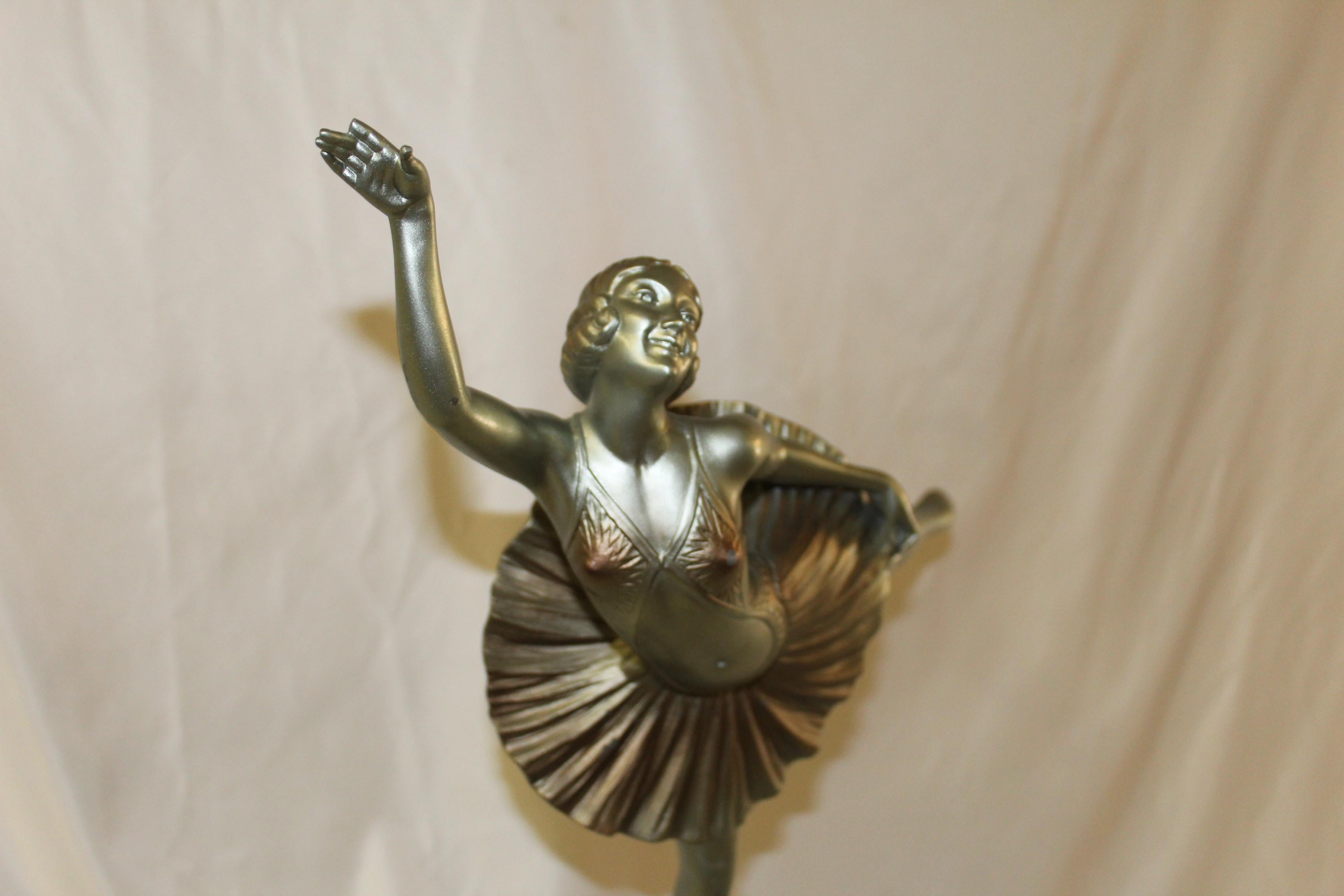 Original Art Deco Sculpture Ballerina White Metal Signed D.Alonzo In Good Condition For Sale In Los Angeles, CA