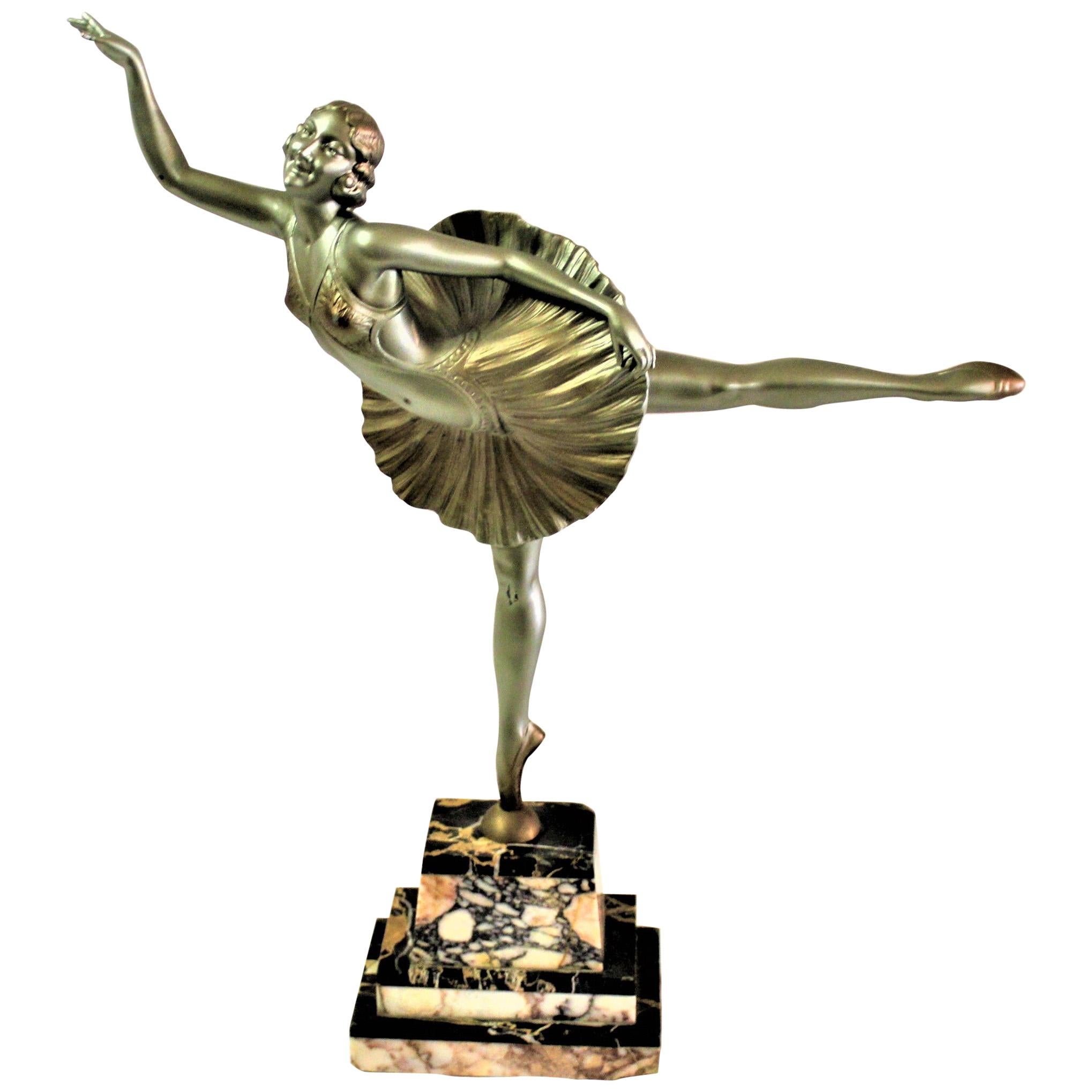 Original Art Deco Sculpture Ballerina White Metal Signed D.Alonzo For Sale