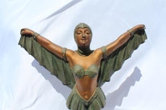 Original Art Deco Sculpture ‘Bat Girl’ France Marked, Black Marble