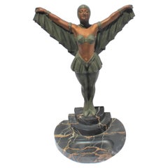 Original Art Deco Sculpture ‘Bat Girl’ France Marked, Black Marble