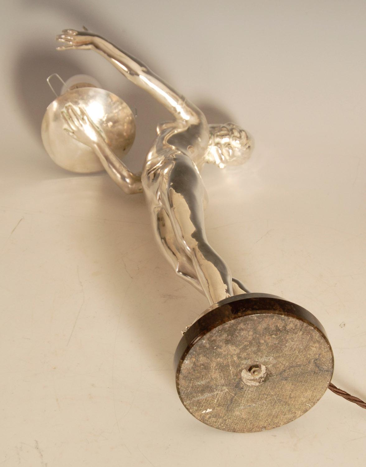 Original Art Deco Silver Plated Bronze Lady Lamp For Sale 3