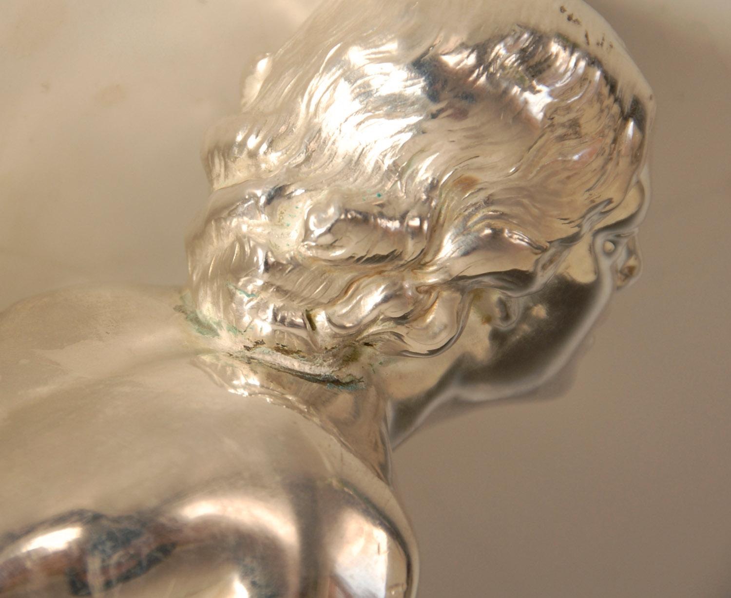 Original Art Deco Silver Plated Bronze Lady Lamp For Sale 5