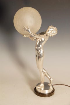 Original Art Deco Silver Plated Bronze Lady Lamp
