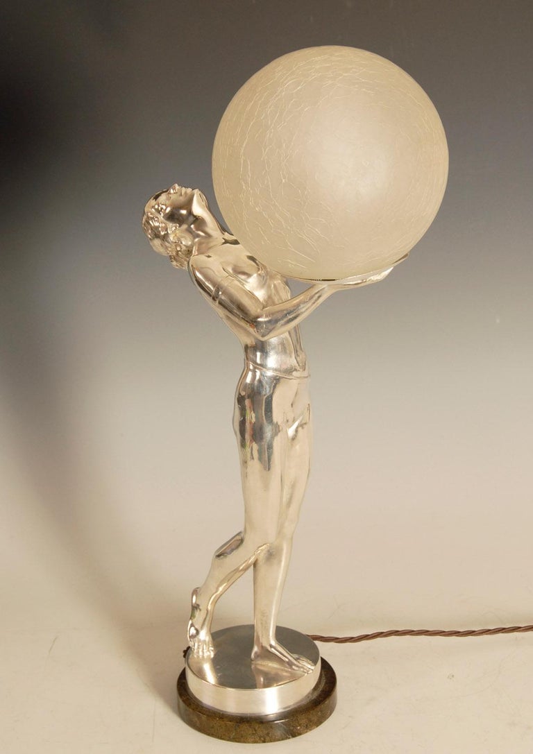 Original Art Deco Silver Plated Bronze Lady Lamp For Sale at 1stDibs