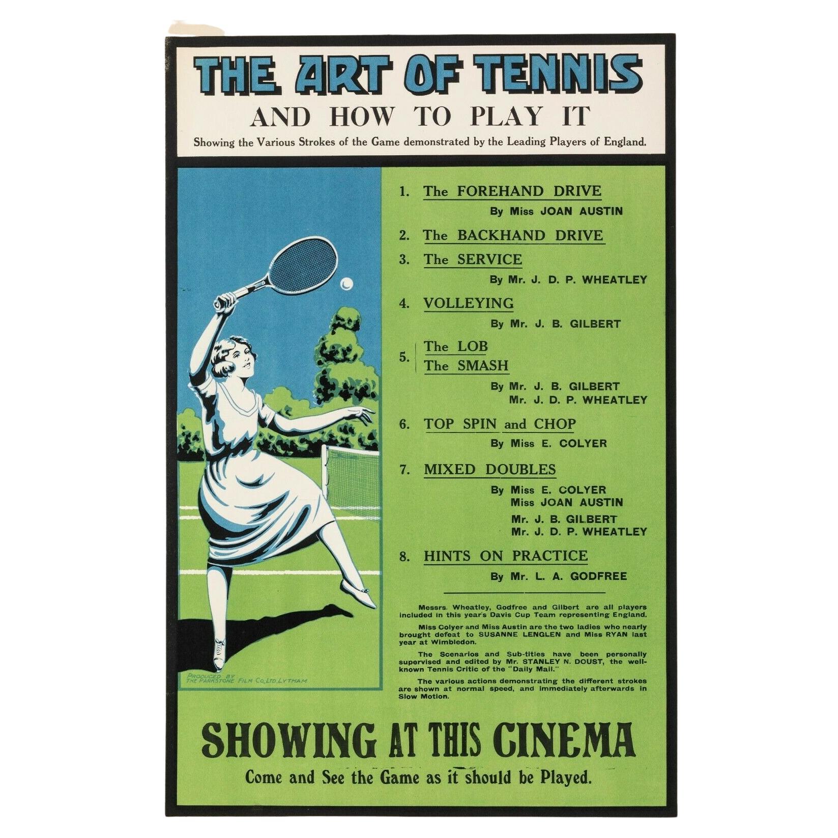 Original Art Deco Sport Poster, Art of Tennis, Wimbledon, Film, 1920 For Sale