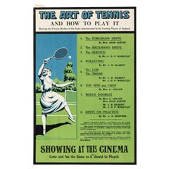 Original Art Deco Sport Poster, Art of Tennis, Wimbledon, Film, 1920