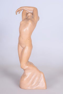 Original Art Deco Statue, by J. Palavský, Ceramics, Well-Preserved, Czech, 1930s