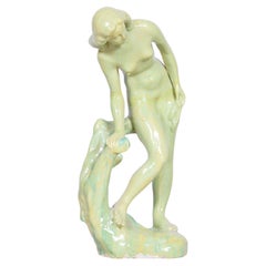 Original Art Deco Statue, Glazed Ceramic, Well-Preserved, Czech, 1940s