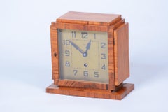 Original Art Deco Table Clock, Walnut, Brass, Glass, Repolished, Czech, 1920s