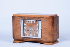 Orologio da tavolo Art Deco originale, noce, cromo, vetro, lucidato, ceco, anni '20