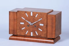 Original Art Deco Table Clock, Walnut, Revived Polish, Czech, 1920s