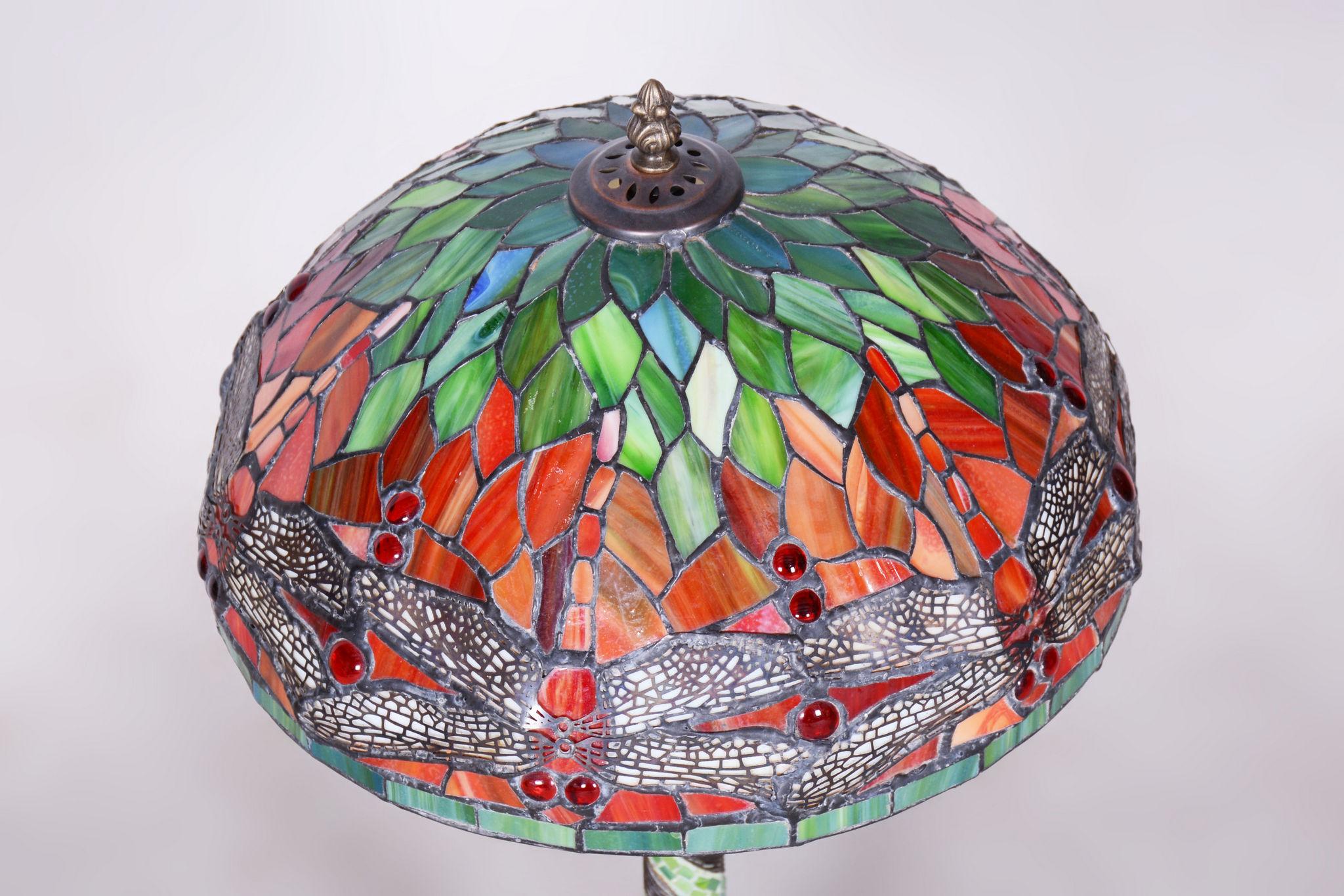Original Art Deco Table Lamp, Enameled Bronze, Glass Shade, France, 1970s In Good Condition For Sale In Horomerice, CZ