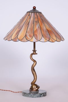 Original Art Deco Table Lamp, Marble, Bronze, New Electrification, Czech, 1920s