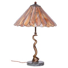 Original Art Deco Table Lamp, Marble, Bronze, New Electrification, Czech, 1920s