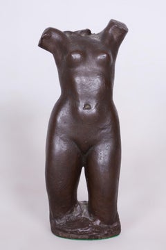 Original Art Deco Torso Statue, Ceramic, Well-Preserved Condition, Czech, 1940s