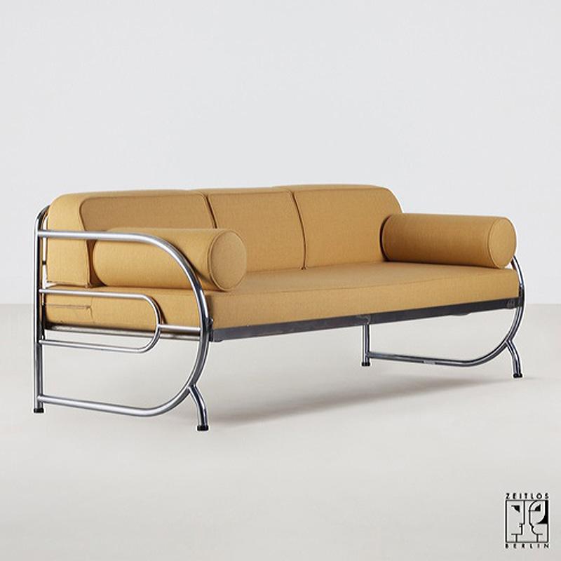 Original Art Deco tubular steel streamline sofa cushion Design by ZEITLOS-BERLIN For Sale 2