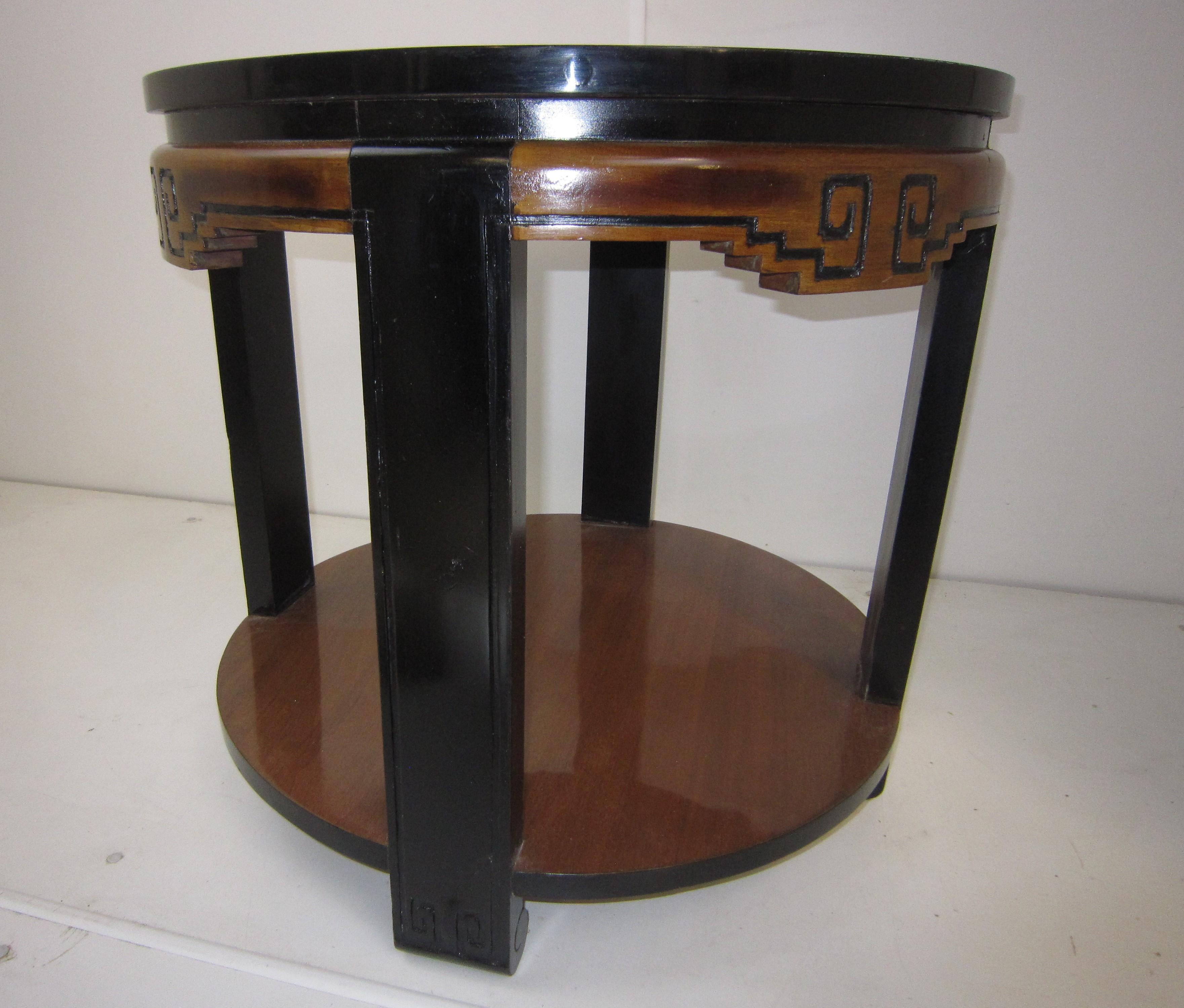 French Original Art Deco Two-Tone Circular Table with Chinoiserie Design For Sale