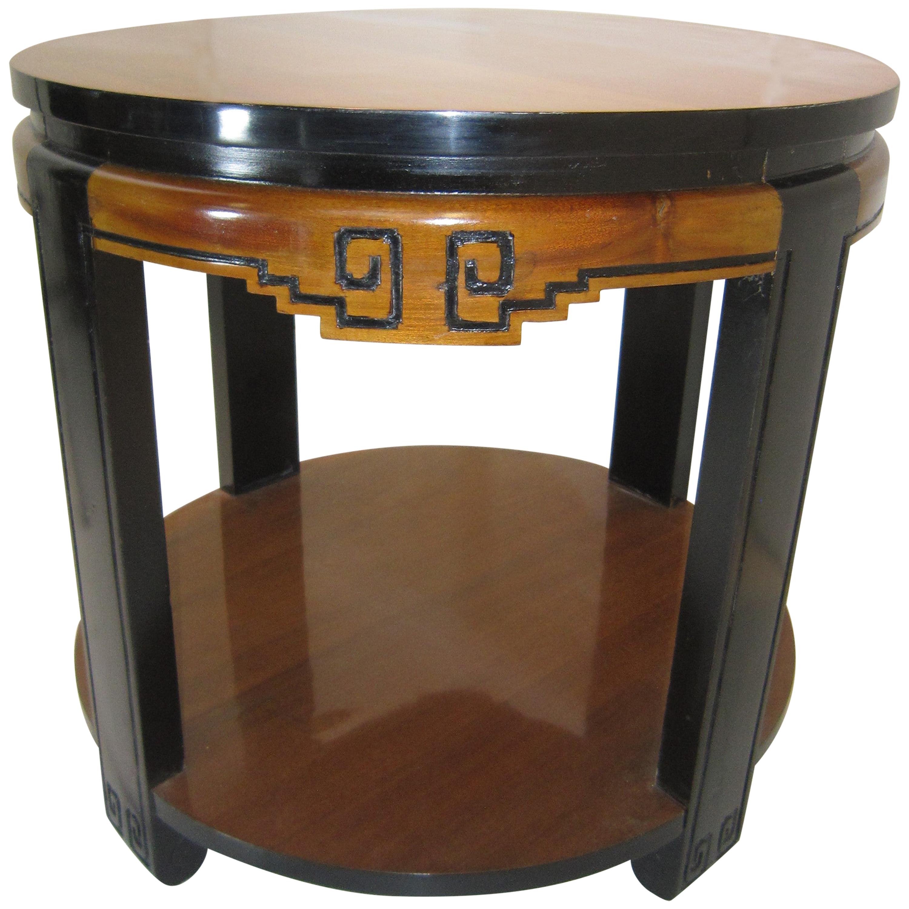 Zweifarbiger runder Art-Déco-Tisch im Chinoiserie-Design mit Chinoiserie-Design