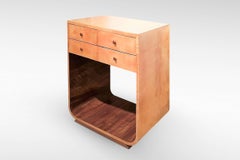 Original Art Deco U-Base Console Table in Satin Birch and Walnut