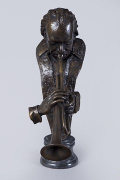 Original Art Deco Einzigartige Miles Davis Skulptur, Bronze, Marmor, Tschechisch, 1930er Jahre