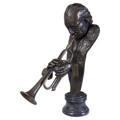 Original Art Deco Unique Miles Davis Sclpture, Bronze, Marble, Czech, 1930s