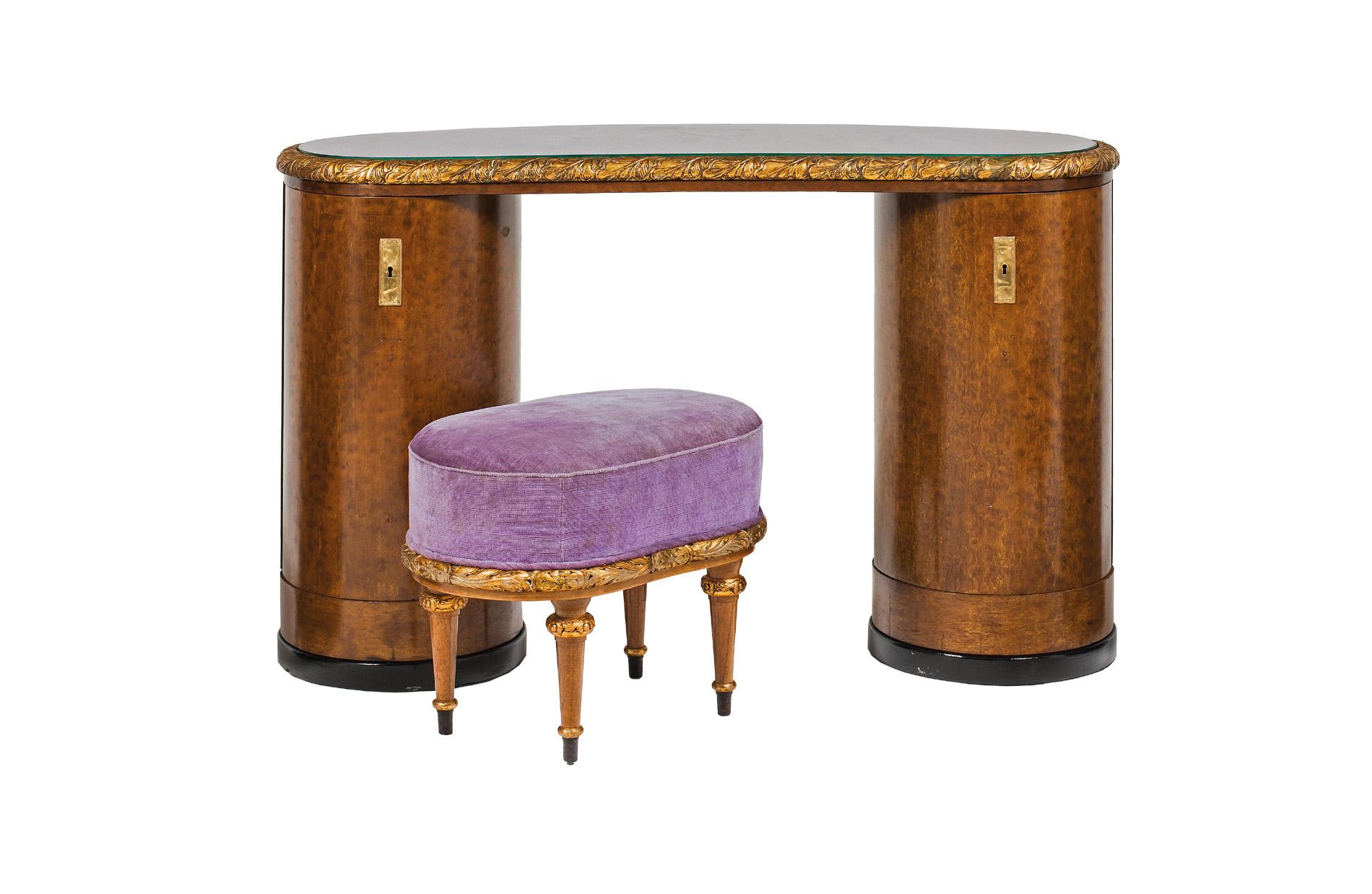 Mid-20th Century Original Art Deco Vanity Set/Ensemble, 1930-1940, European Bird's-Eye Maple For Sale