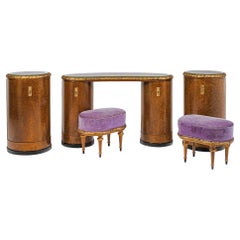 Set di vanità originale Art Deco, 1930-1940, Acero europeo a occhio di uccello