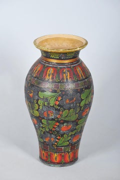 Original Art Deco Vase with Folk Motifs, Ceramics, Well Preserved, Czech, 1920s