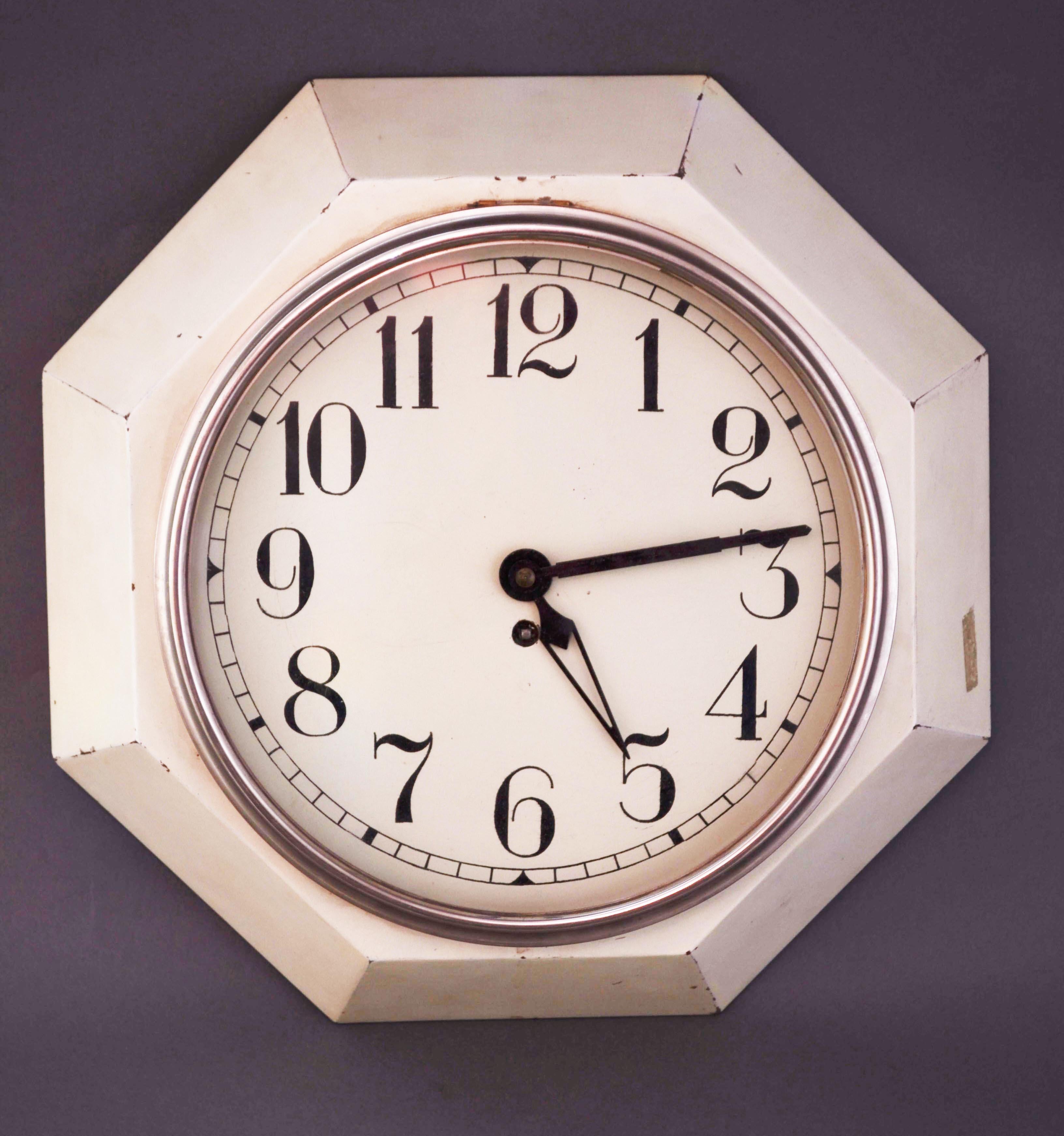 Brass Original Art Deco Wall Clock by Adolf Loos Early 20th Century, Functioning For Sale