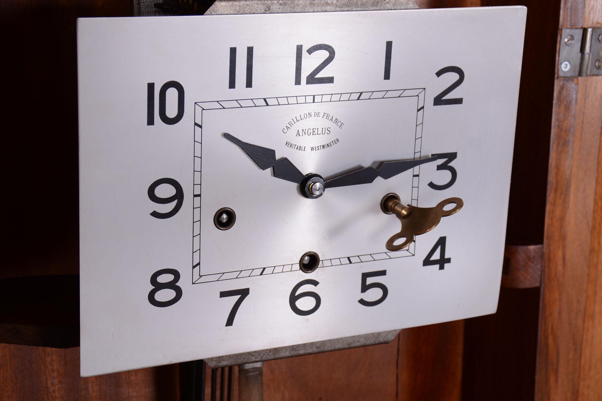 Original Art Deco Wall Clock, by ANGELUS, Walnut, Revived Polish, France, 1930s im Angebot 5