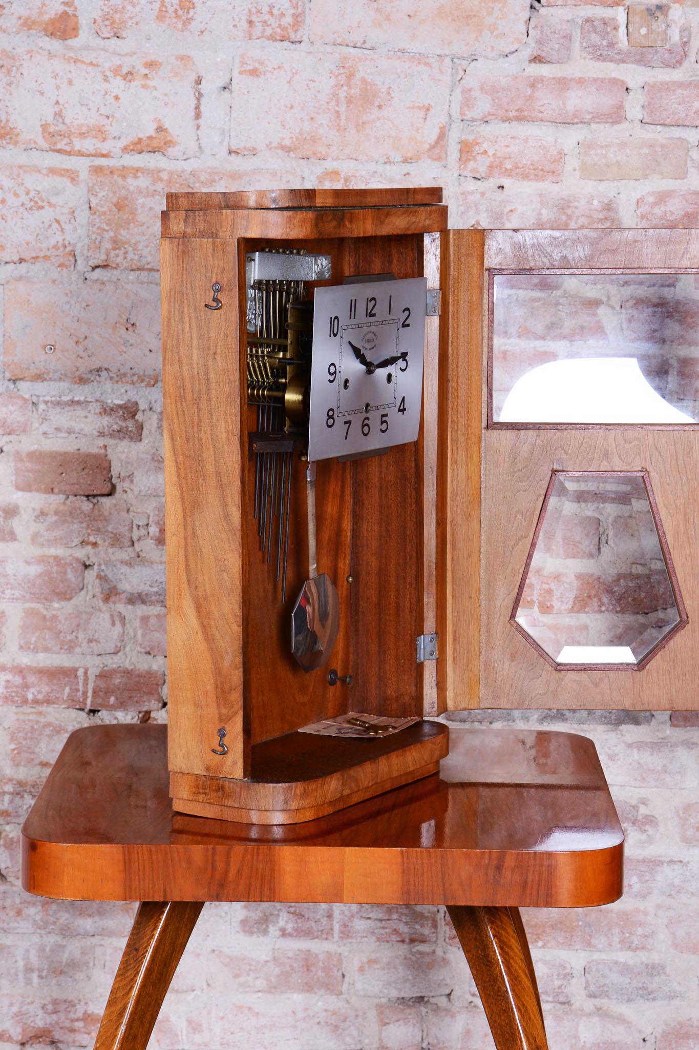 Original Art Deco Wall Clock, by ANGELUS, Walnut, Revived Polish, France, 1930s im Angebot 11