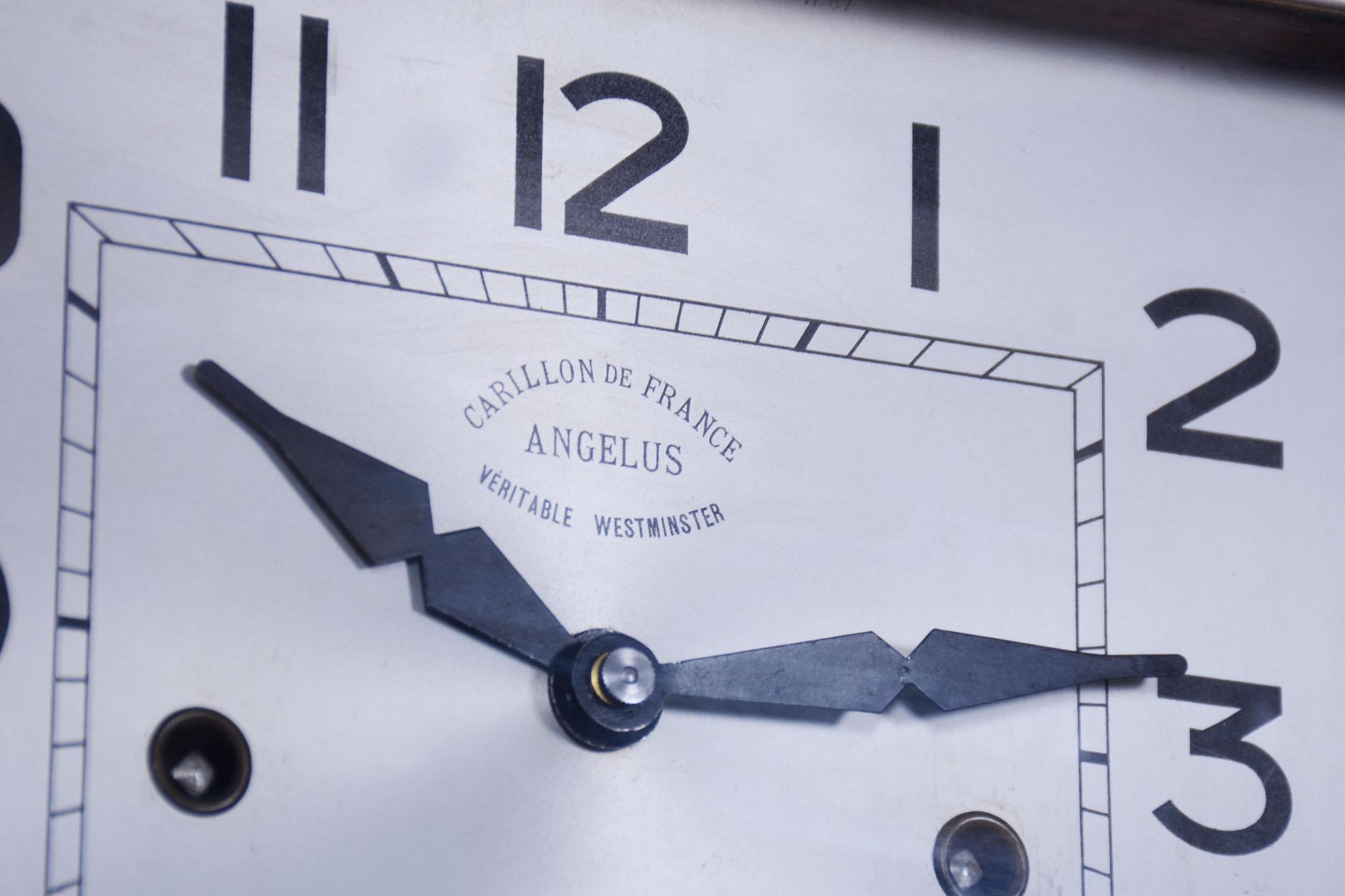 Original Art Deco Wall Clock, by ANGELUS, Walnut, Revived Polish, France, 1930s (Französisch) im Angebot