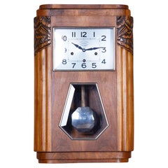 Antique Original Art Deco Wall Clock, by ANGELUS, Walnut, Revived Polish, France, 1930s