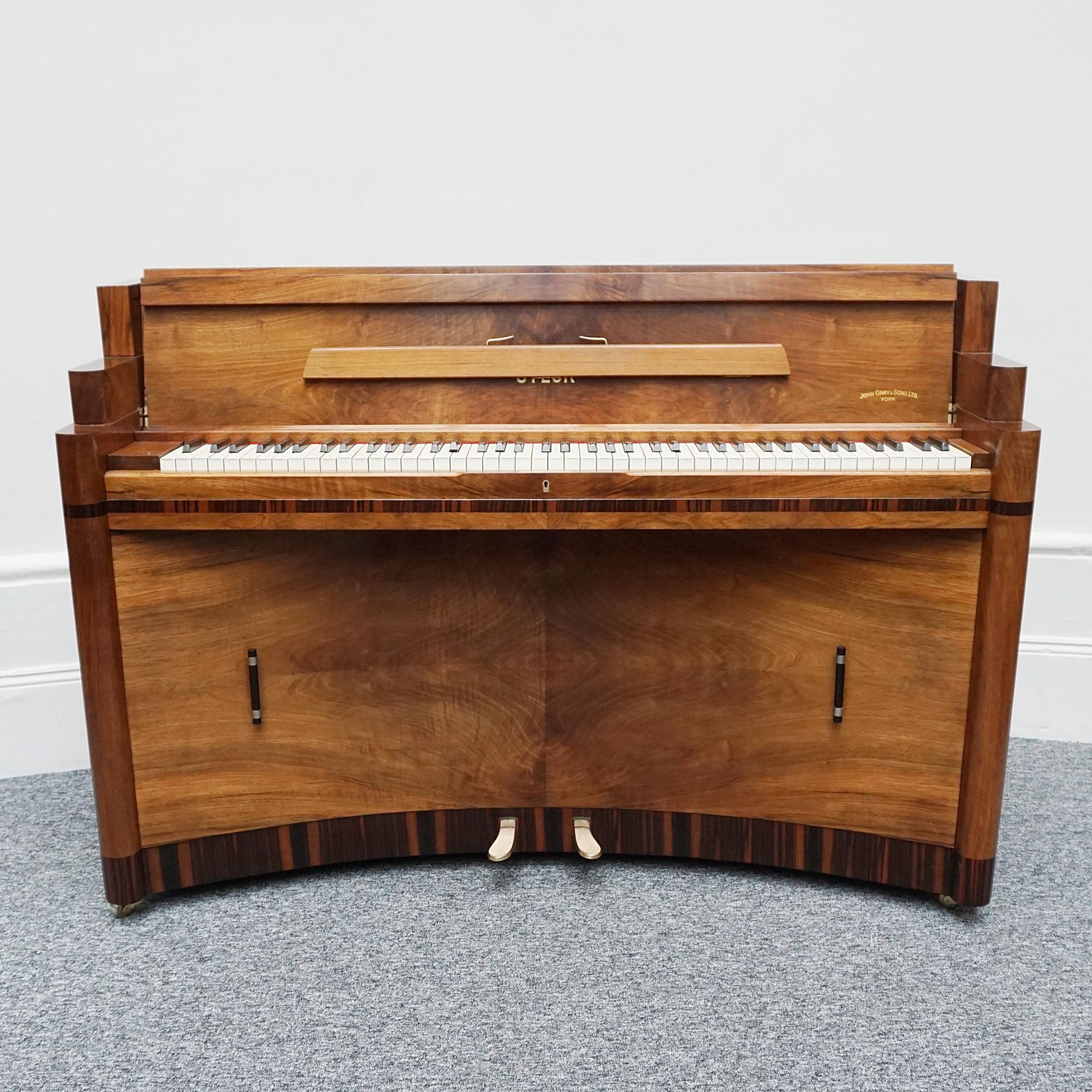 English Original Art Deco Walnut and Macassar Ebony Upright 'Mini Piano' 