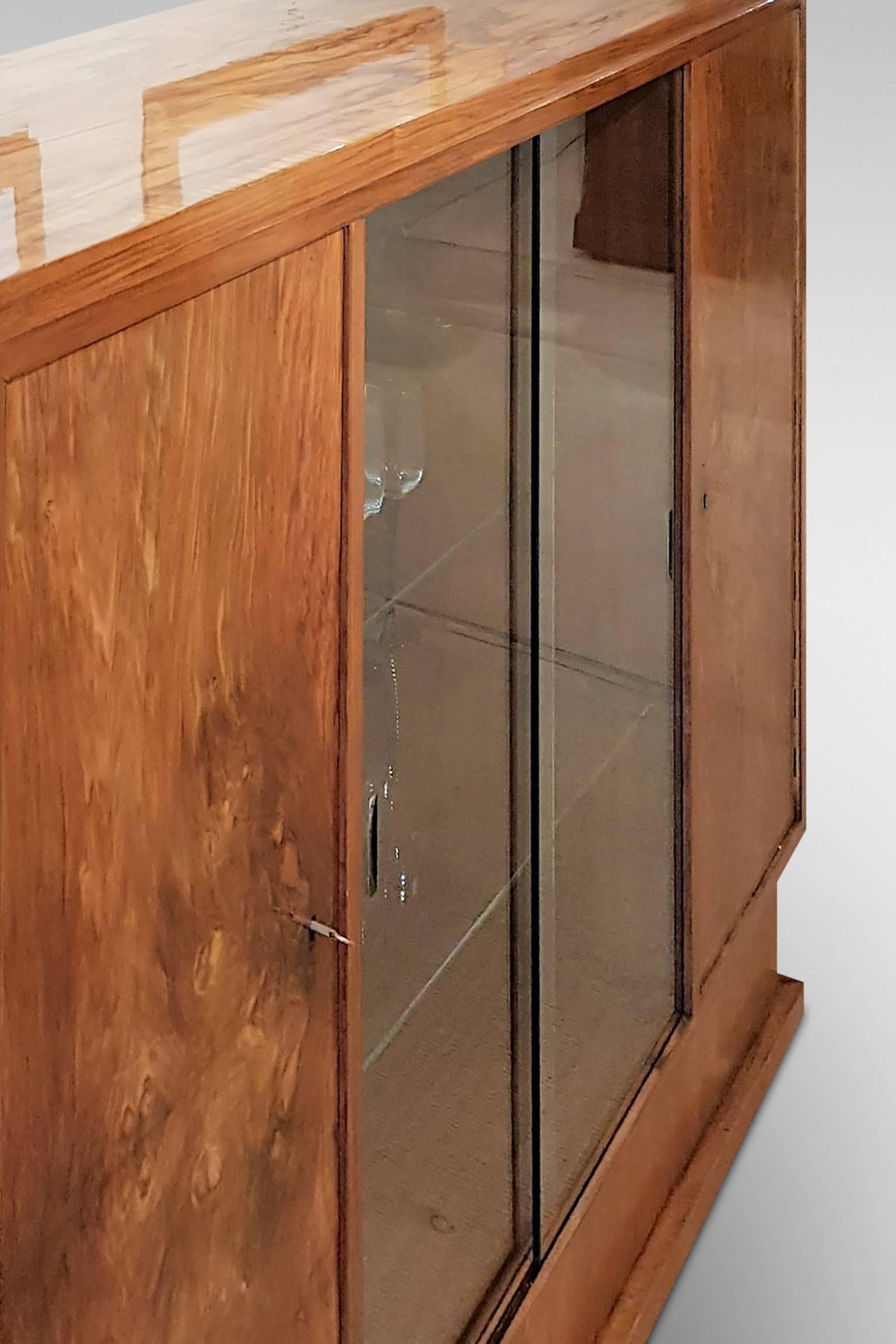 British Original Art Deco Walnut Display Cabinet in the Modernist Style