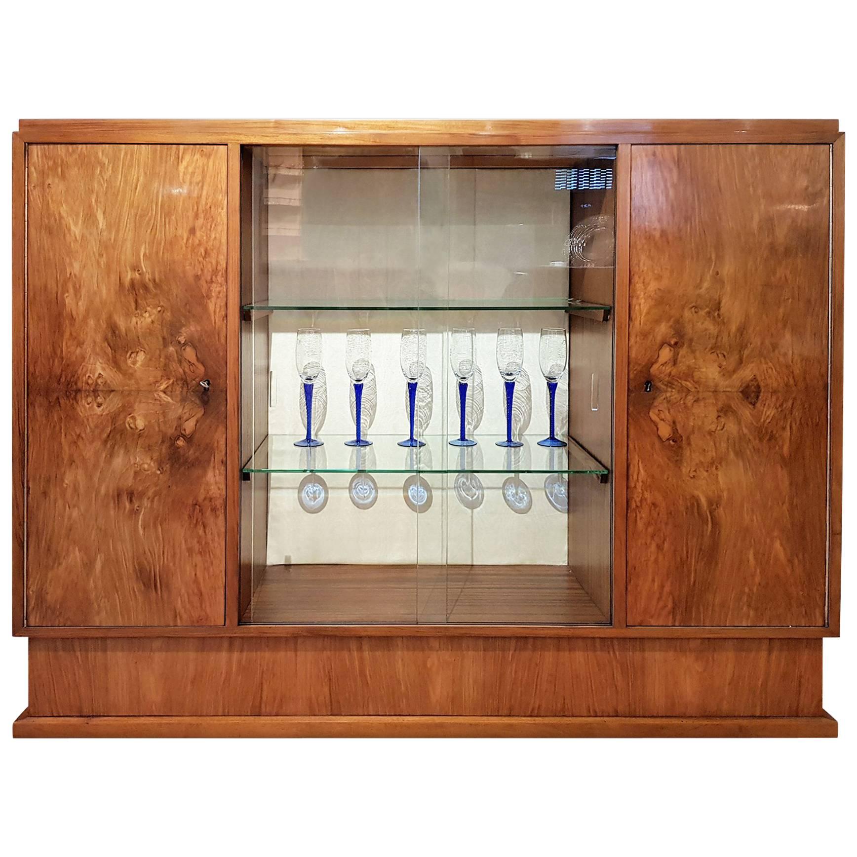 Original Art Deco Walnut Display Cabinet in the Modernist Style