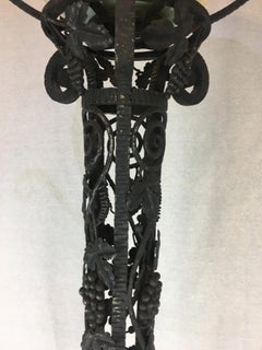 Monumental Art Deco Iron Floor Lamp with Grapevine Motif, Attri. Edgar Brandt