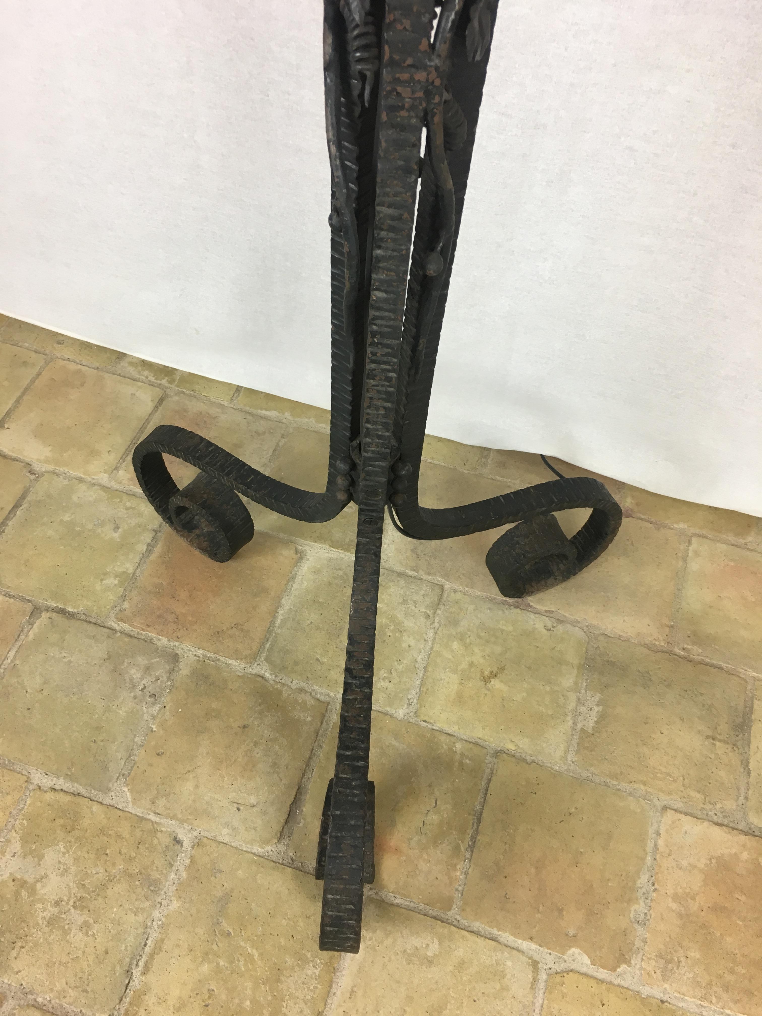 French Iconic Art Deco Wrought Iron Floor Lamp in the Style of Edgar Brandt For Sale