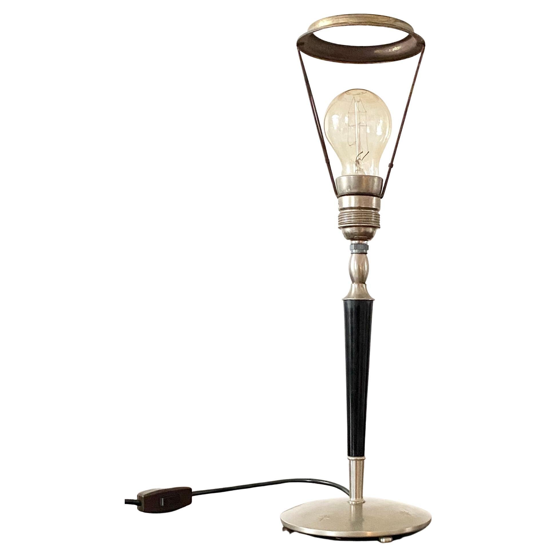 Early German 20th Century Art Deco Zenith Pewter Ebony table lamp.

 