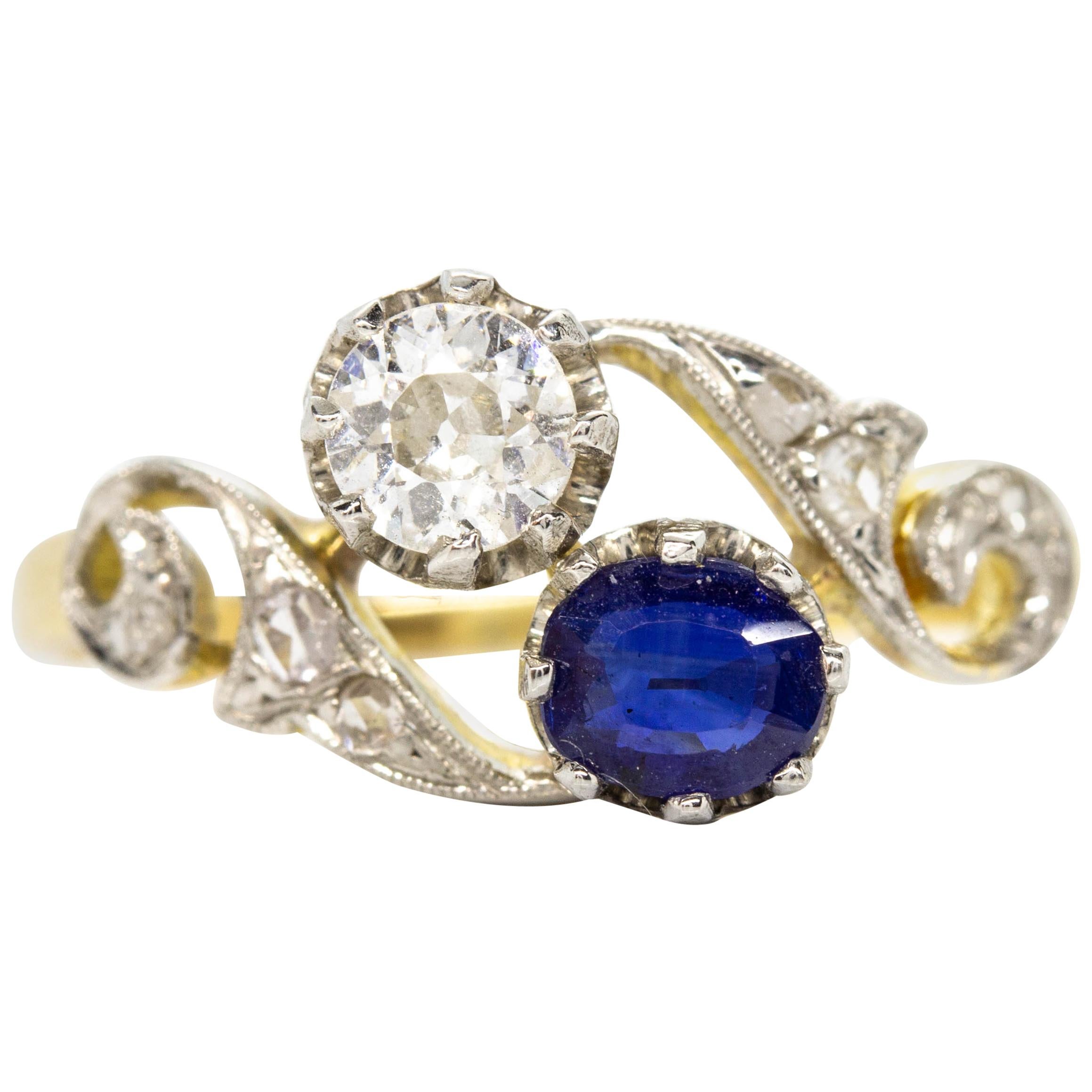 Original Art Nouveau 18 Karat Gold and Platinum Diamonds Ring