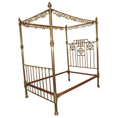 Antique Original Art Nouveau Queen size 1890s Brass Four Poster Bed