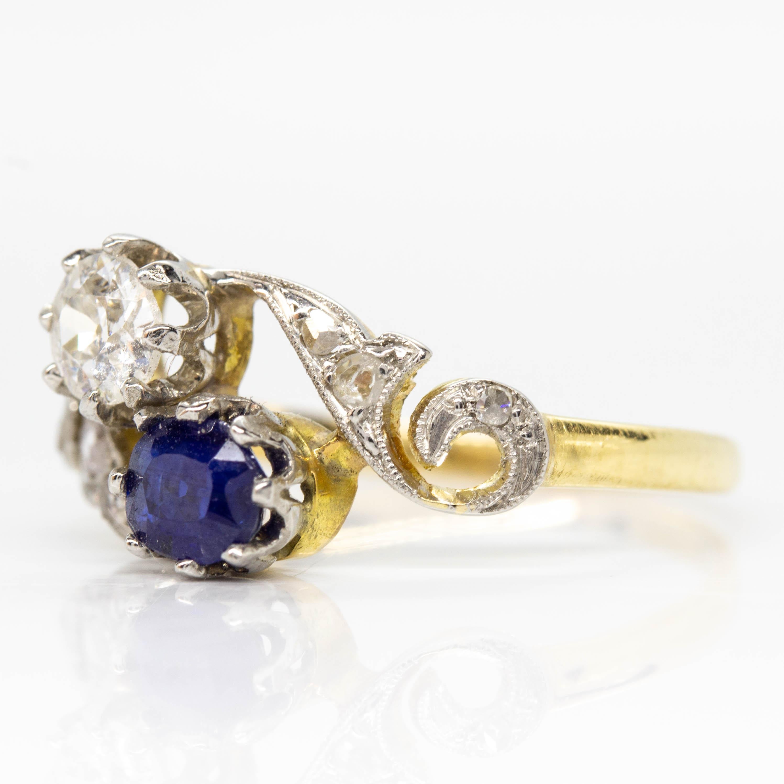 Original Art Nouveau 18 Karat Gold and Platinum Diamonds Ring In Excellent Condition In Miami, FL