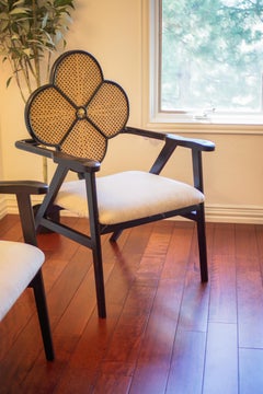 Original Art Nouveau, bold, art, Chair in Walnut, Brass, Cane, White Velvet