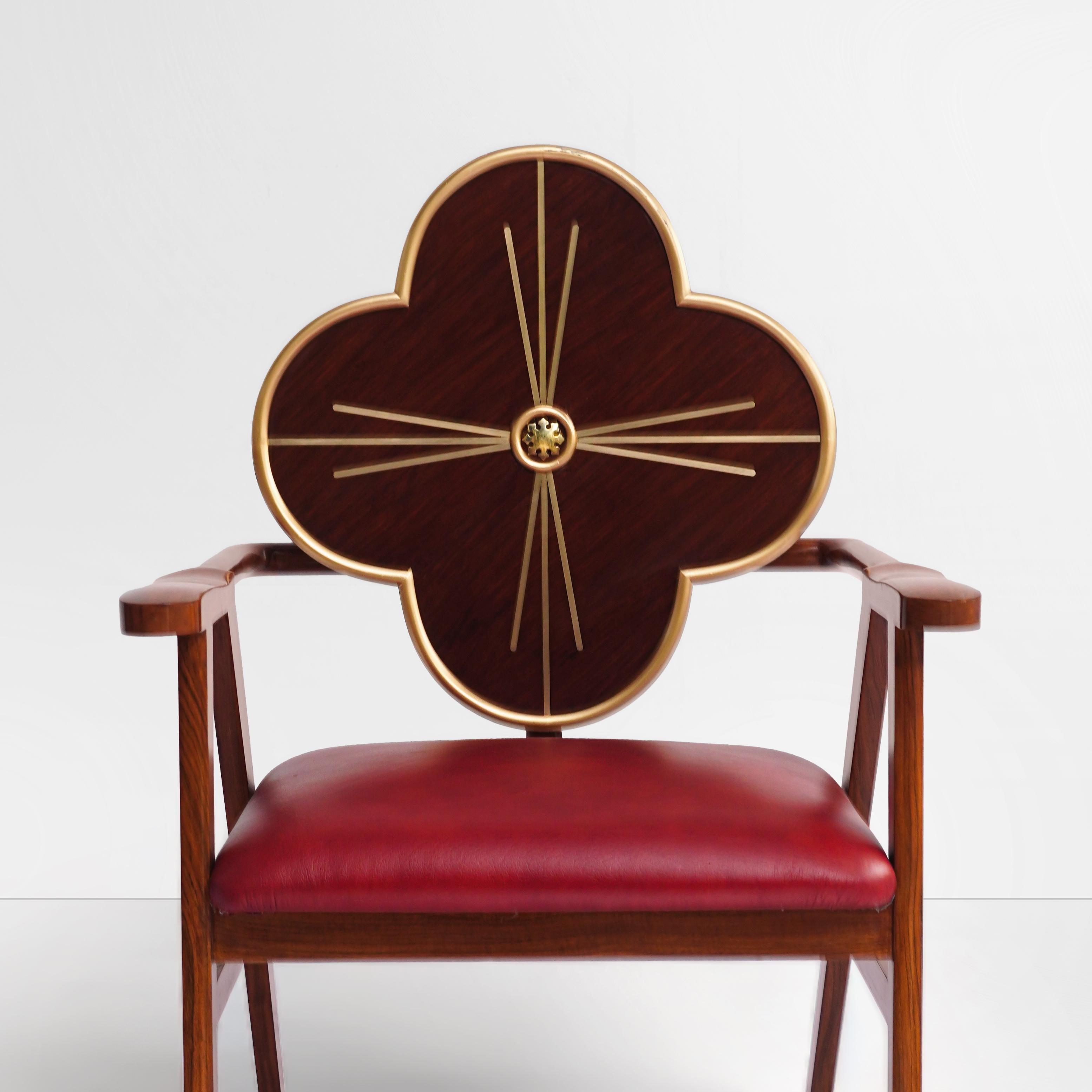 Pakistani Original Art Nouveau, bold, One of a Kind, Lounge Chair, Walnut, Leather, Unique For Sale